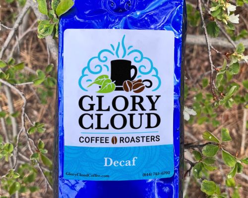 Front view of Glory Cloud Decaf Coffee 12oz bag outdoors – Swiss Water decaf coffee by Unsung Roasters