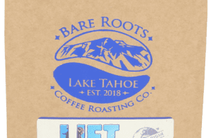 bare-roots-coffee-lift-ticket-espresso-label-bag-12oz-unsung-roasters Lift Ticket Espresso bag from Bare Roots Coffee Roasting Co. in Lake Tahoe – single origin whole bean espresso, medium-dark roast, 12oz.