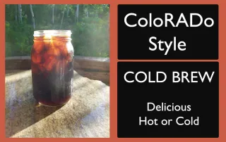 Colorado Cold Brew ALT Colorado Style Cold Brew coffee label featuring a mason jar filled with iced coffee in the sunlight.
