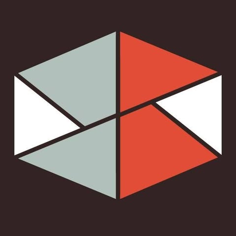 kith-kin-roasting-co-logo-modern-hexagon-brandmark-unsung-roasters. Kith + Kin Roasting Co. hexagon logo with red, white, and sage geometric design.