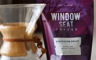 Window Seat Coffee Staycation Decaf brewed in Chemex pour over coffee